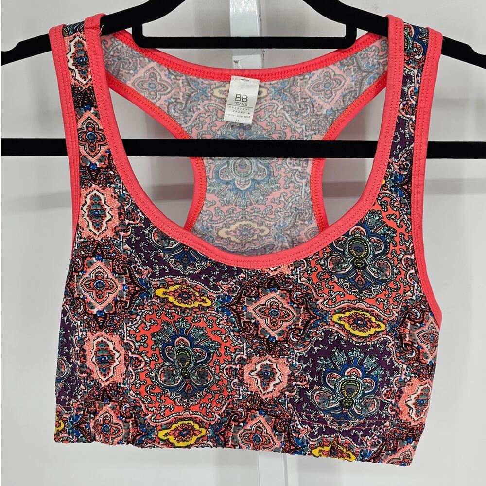 BB Jeans Womens Sz M Racerback Light Impact Sports Bra Colorful